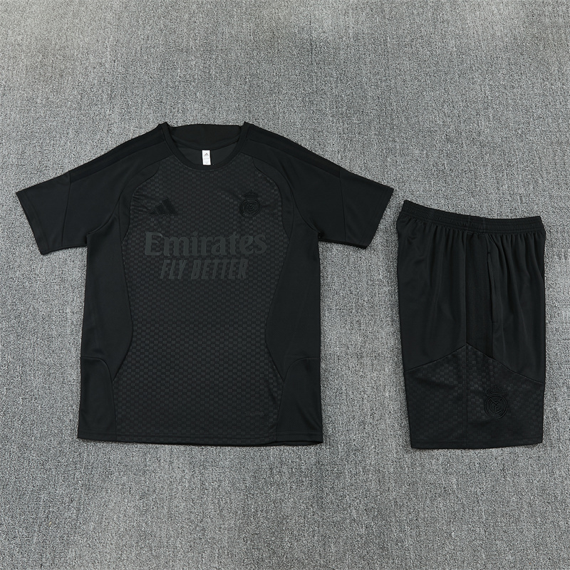 2026 27 Real Madrid black Short Sleeve Football Tracksuit Adults and Kids