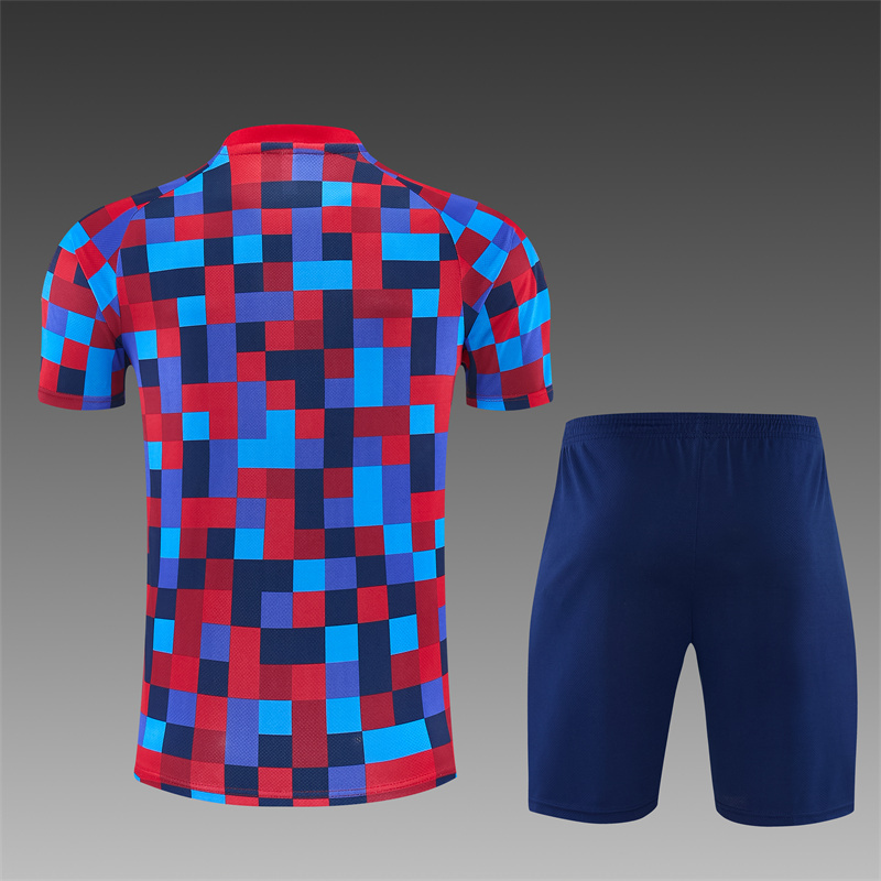 2026 27 Barcelona Red-Blue Short Sleeve Football Tracksuit Adults and Kids(Camouflage)