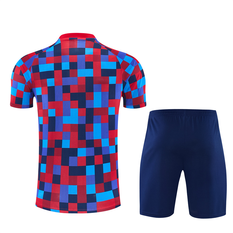 2026 27 Barcelona Red-Blue Short Sleeve Football Tracksuit Adults and Kids(Camouflage)