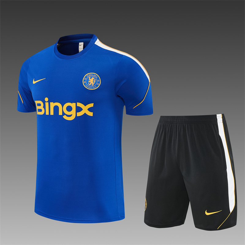 2026 27 Chelsea Variegated Blue Short Sleeve PSG Football Tracksuit for Adults and Kids
