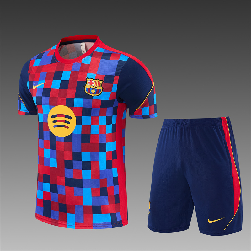 2026 27 Barcelona Red-Blue Short Sleeve Football Tracksuit Adults and Kids(Camouflage)