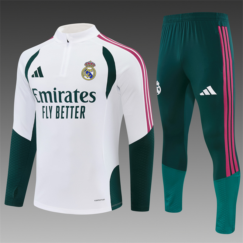 2026 27 Real Madrid White paired with green suit set adults and kids(Player version)