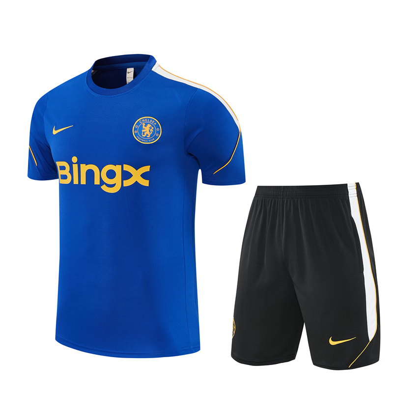 2026 27 Chelsea Variegated Blue Short Sleeve PSG Football Tracksuit for Adults and Kids