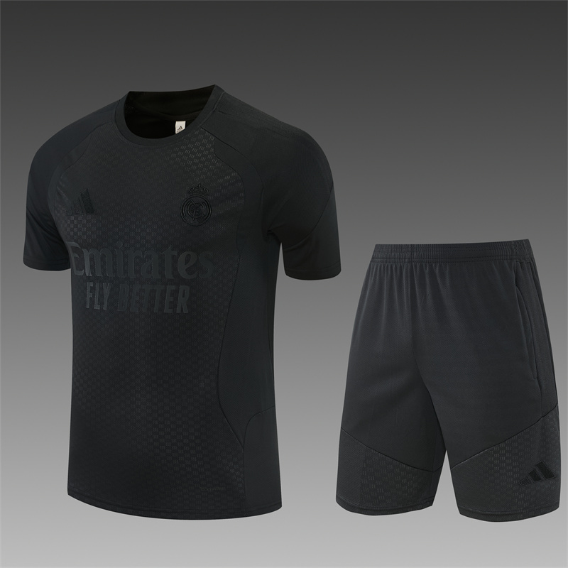 2026 27 Real Madrid black Short Sleeve Football Tracksuit Adults and Kids