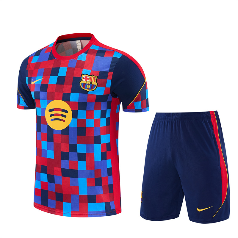 2026 27 Barcelona Red-Blue Short Sleeve Football Tracksuit Adults and Kids(Camouflage)
