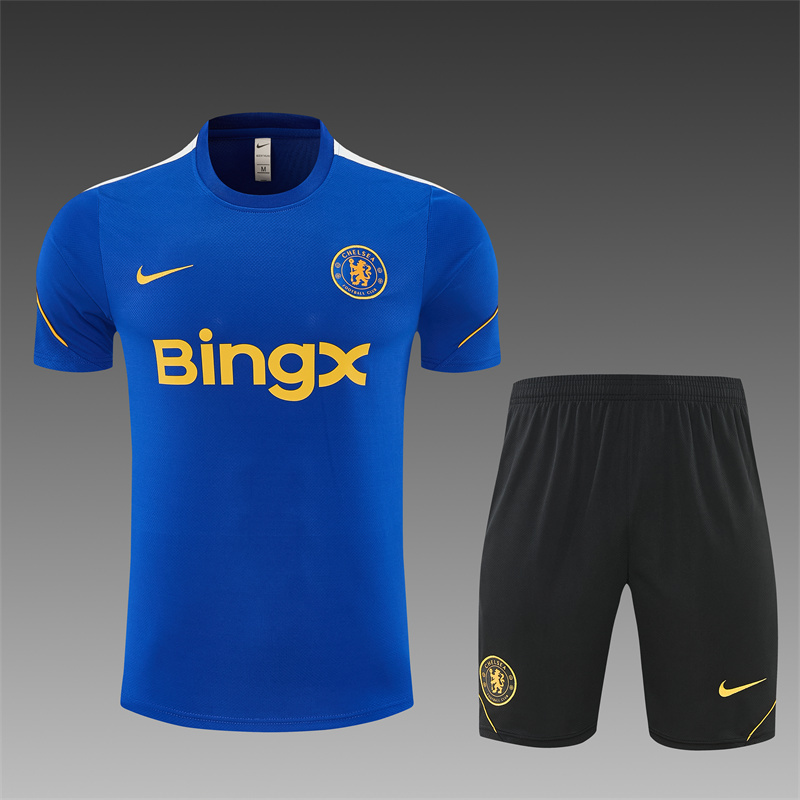 2026 27 Chelsea Variegated Blue Short Sleeve PSG Football Tracksuit for Adults and Kids