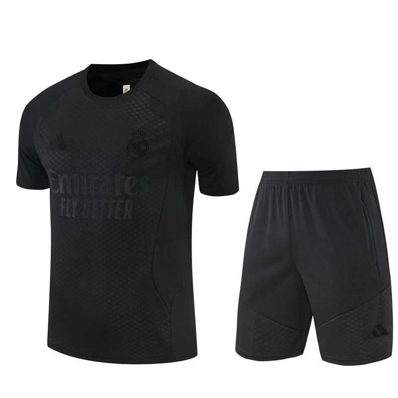 2026 27 Real Madrid black Short Sleeve Football Tracksuit Adults and Kids