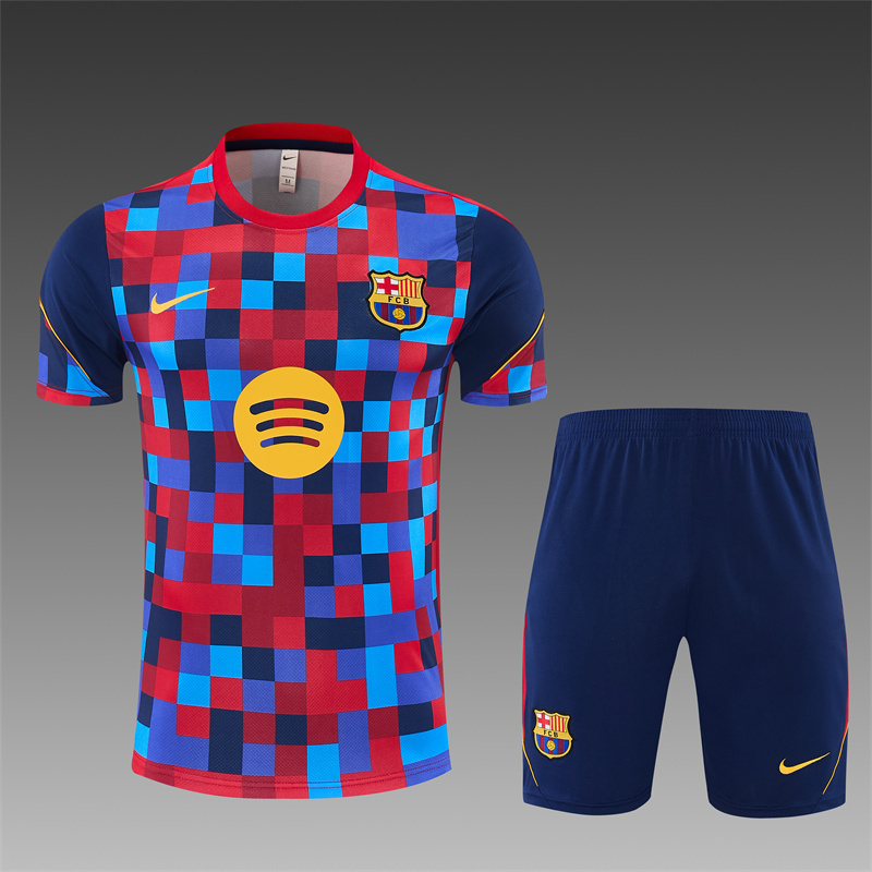 2026 27 Barcelona Red-Blue Short Sleeve Football Tracksuit Adults and Kids(Camouflage)