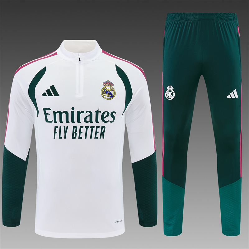 2026 27 Real Madrid White paired with green suit set adults and kids(Player version)