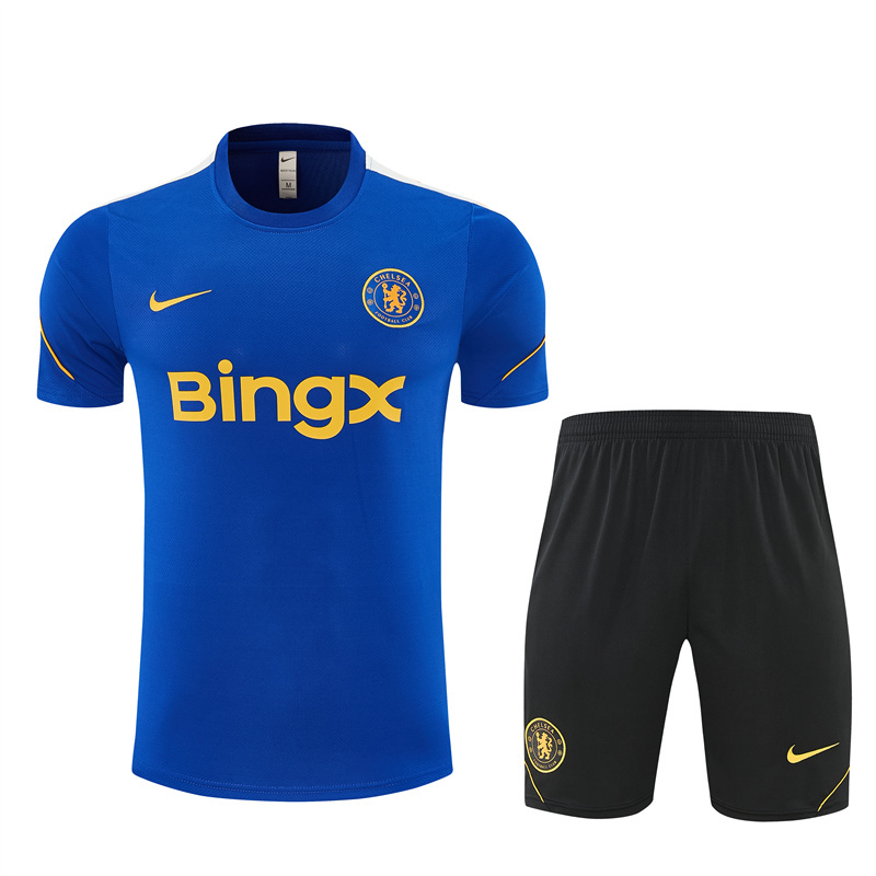 2026 27 Chelsea Variegated Blue Short Sleeve PSG Football Tracksuit for Adults and Kids
