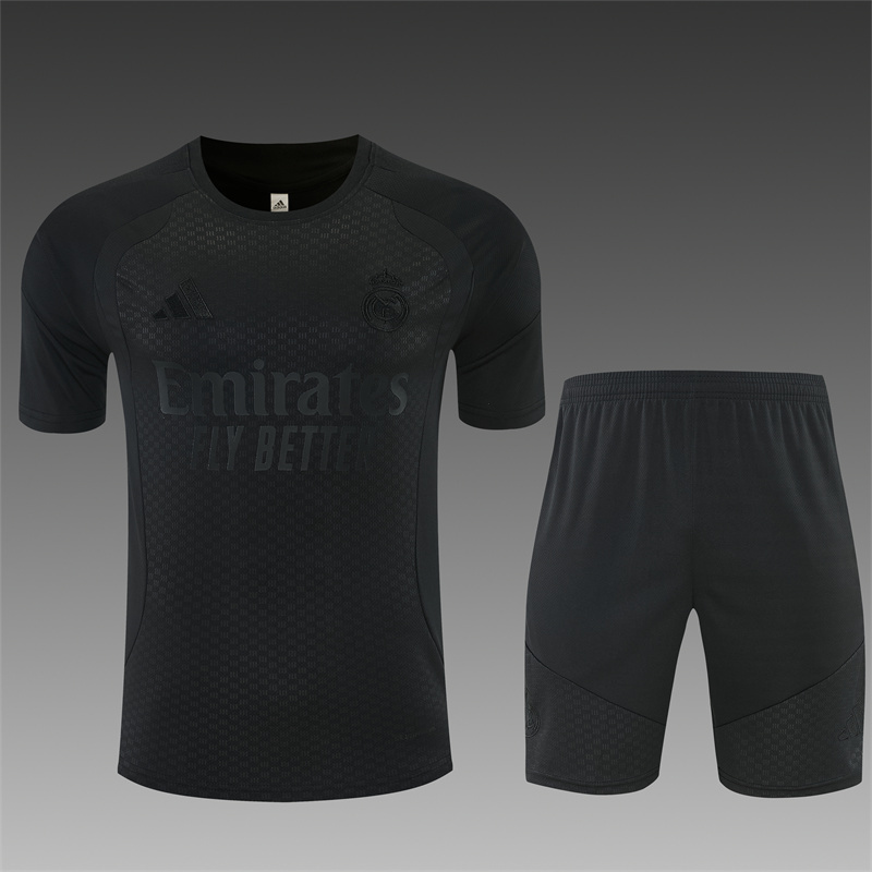 2026 27 Real Madrid black Short Sleeve Football Tracksuit Adults and Kids