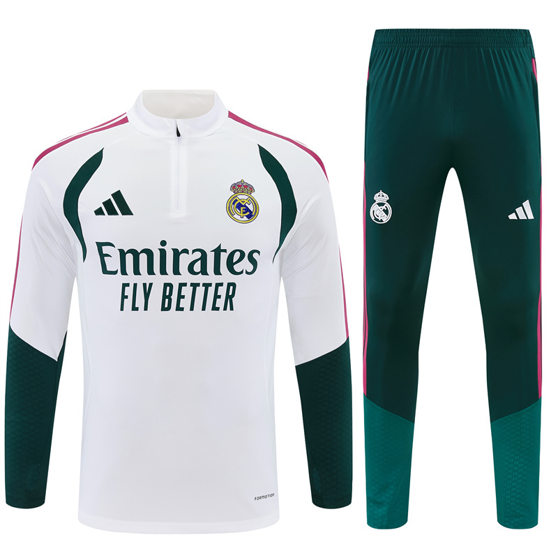 2026 27 Real Madrid White paired with green suit set adults and kids(Player version)