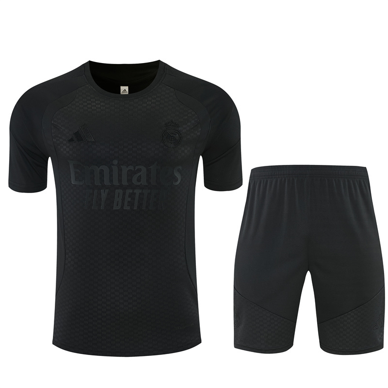 2026 27 Real Madrid black Short Sleeve Football Tracksuit Adults and Kids
