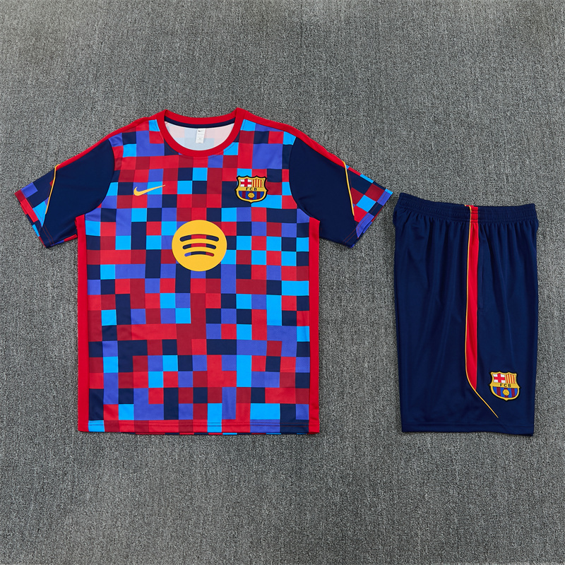 2026 27 Barcelona Red-Blue Short Sleeve Football Tracksuit Adults and Kids(Camouflage)