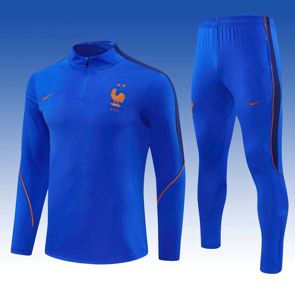 2026 27 France Color Blue Football Tracksuit for Adults and Kids