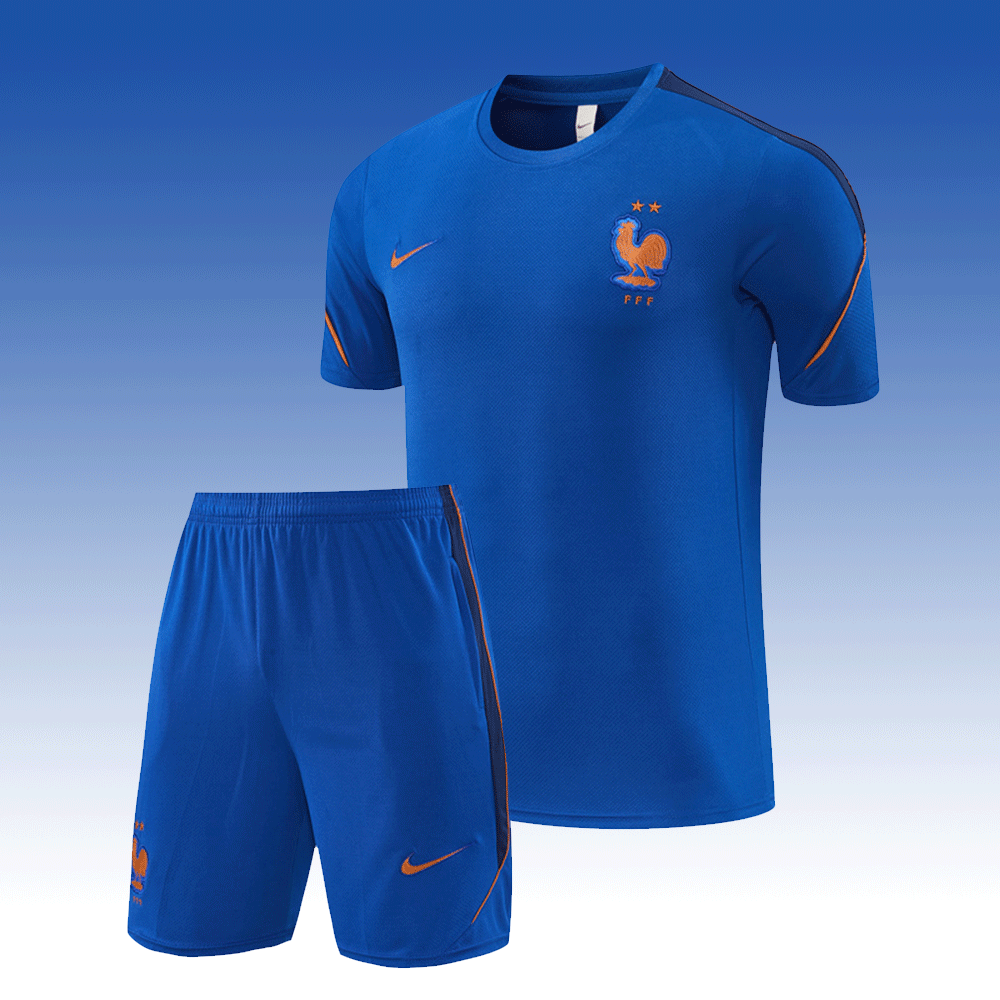 2026 27 France Color Blue Short Sleeve Football Tracksuit for Adults and Kids