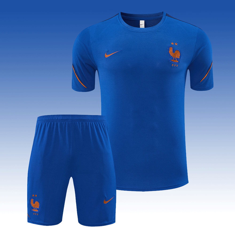 2026 27 France Color Blue Short Sleeve Football Tracksuit for Adults and Kids