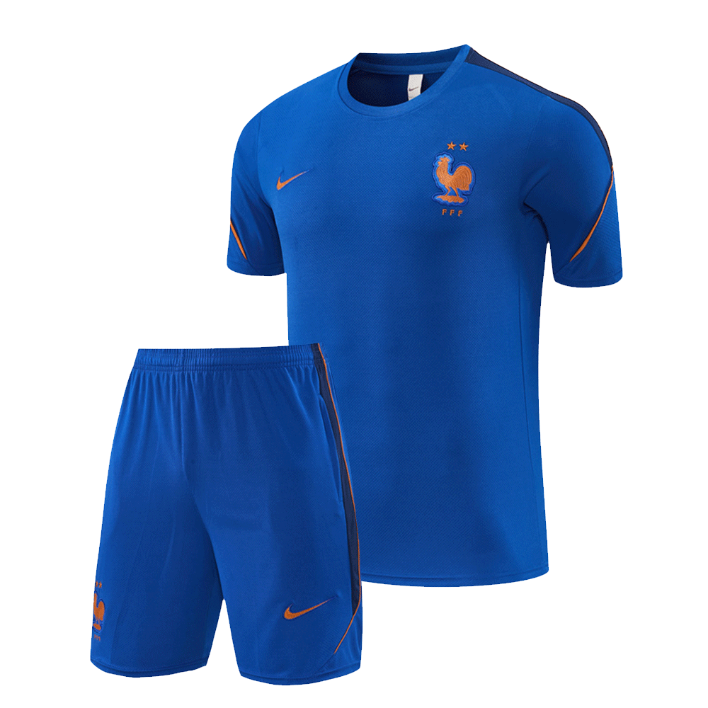 2026 27 France Color Blue Short Sleeve Football Tracksuit for Adults and Kids