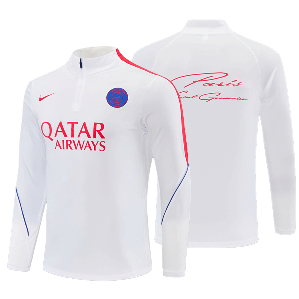 2026 27 Paris White paired with orange red PSG Football Tracksuit for Adults and Kids