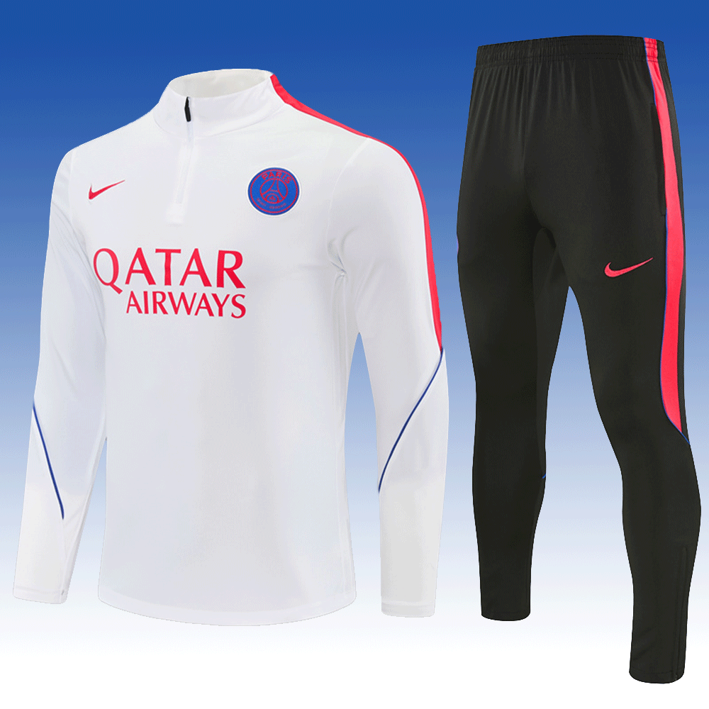 2026 27 Paris White paired with orange red PSG Football Tracksuit for Adults and Kids