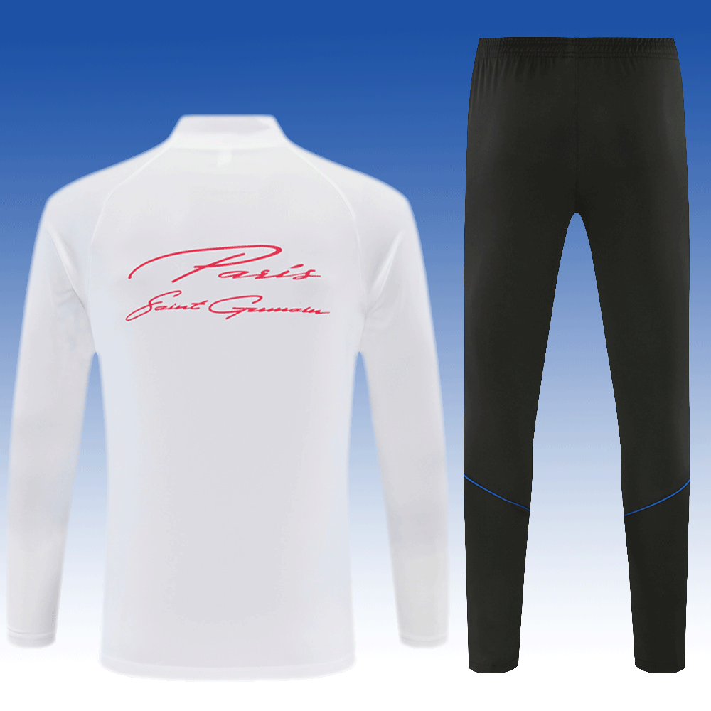 2026 27 Paris White paired with orange red PSG Football Tracksuit for Adults and Kids