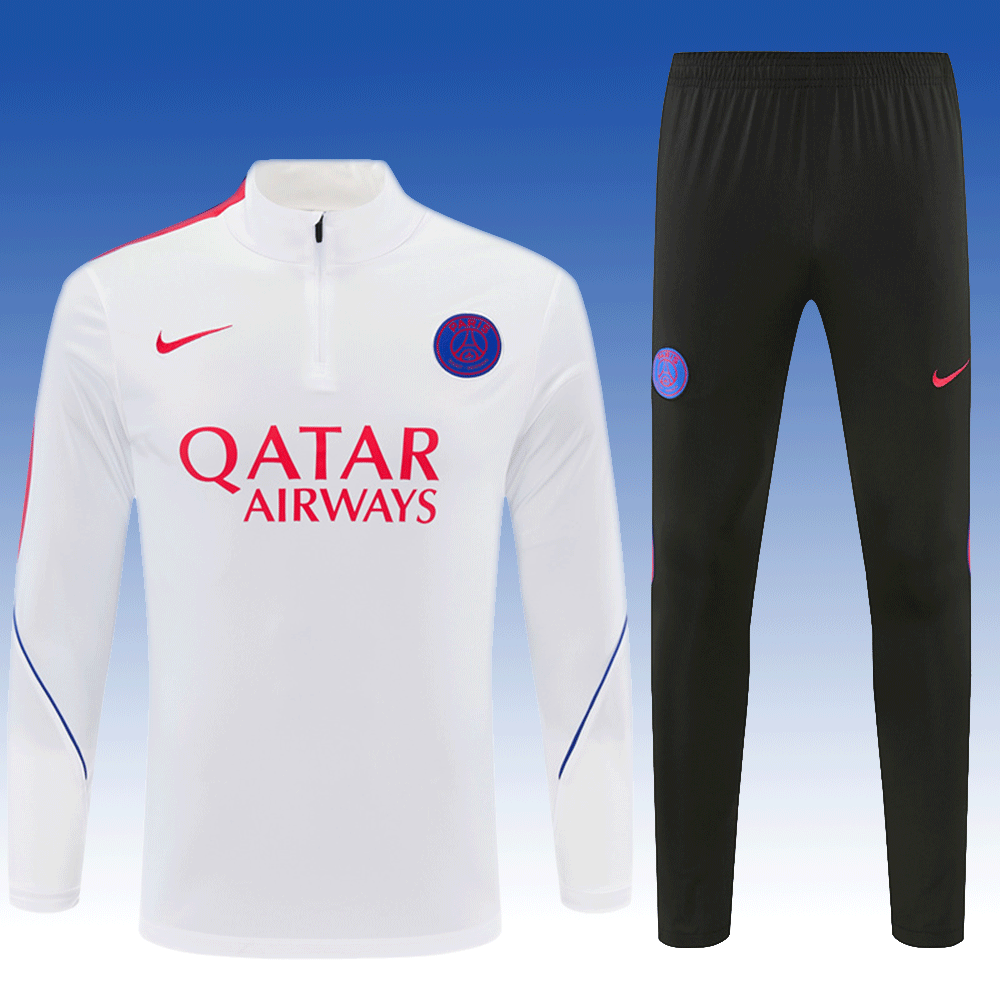 2026 27 Paris White paired with orange red PSG Football Tracksuit for Adults and Kids