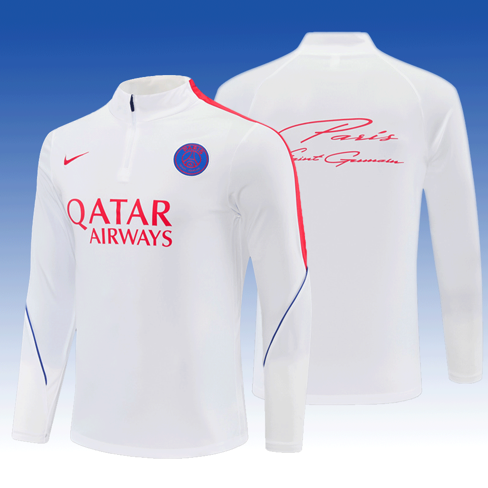 2026 27 Paris White paired with orange red PSG Football Tracksuit for Adults and Kids