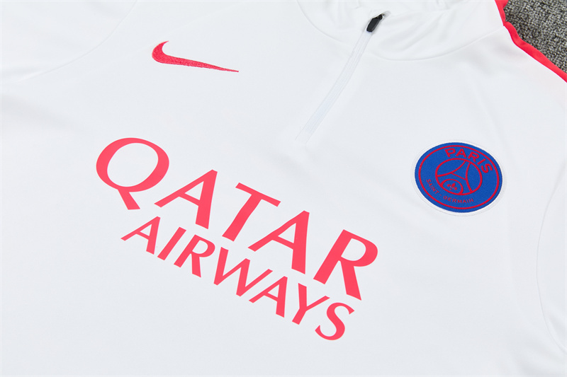 2026 27 Paris White paired with orange red PSG Football Tracksuit for Adults and Kids
