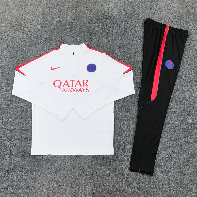 2026 27 Paris White paired with orange red PSG Football Tracksuit for Adults and Kids