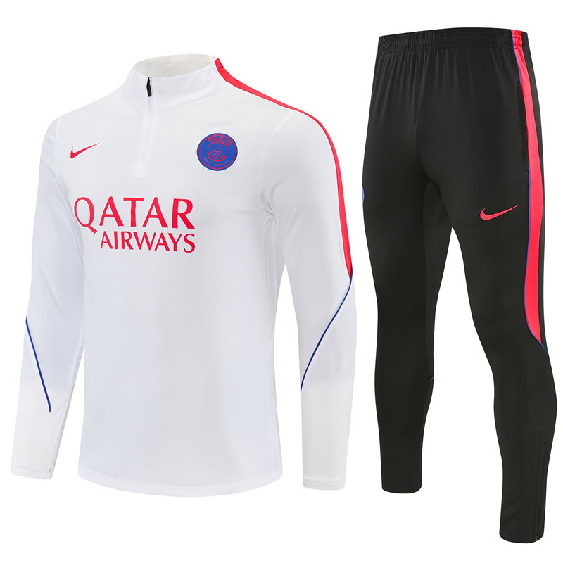 2026 27 Paris White paired with orange red PSG Football Tracksuit for Adults and Kids