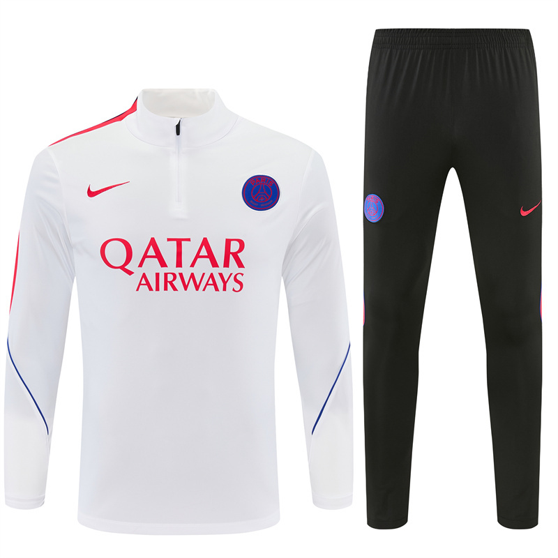 2026 27 Paris White paired with orange red PSG Football Tracksuit for Adults and Kids