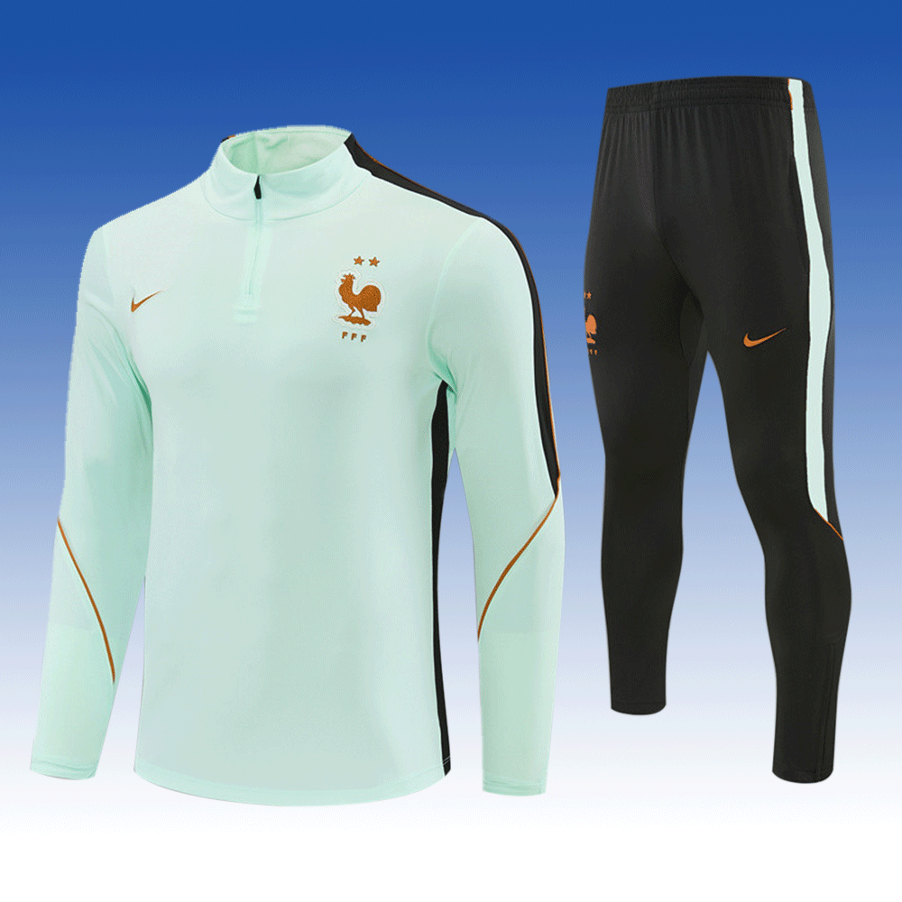 2026 27 France Light Green Football Tracksuit for Adults and Kids