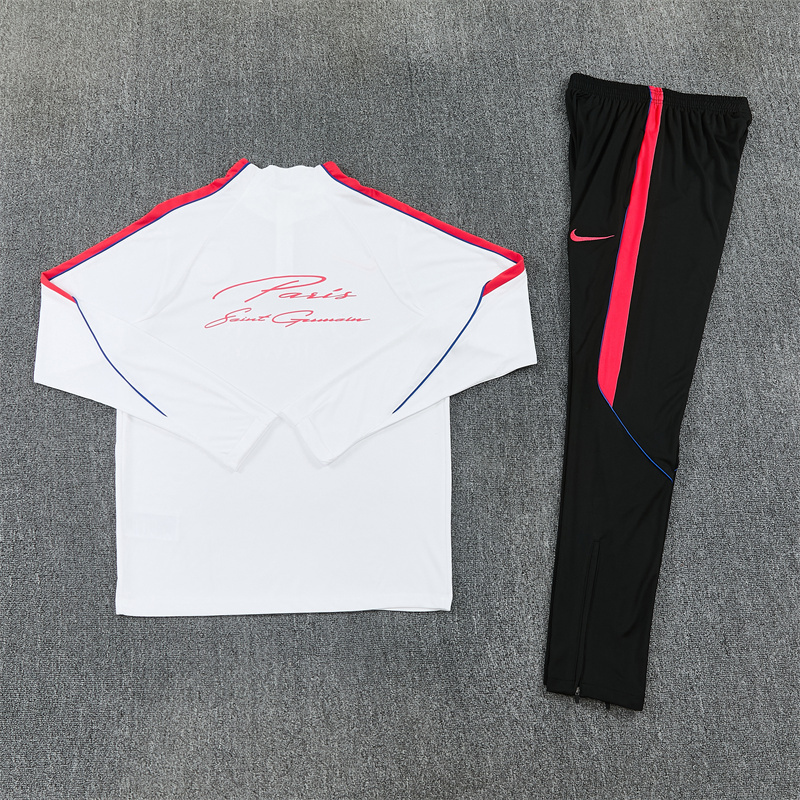2026 27 Paris White paired with orange red PSG Football Tracksuit for Adults and Kids
