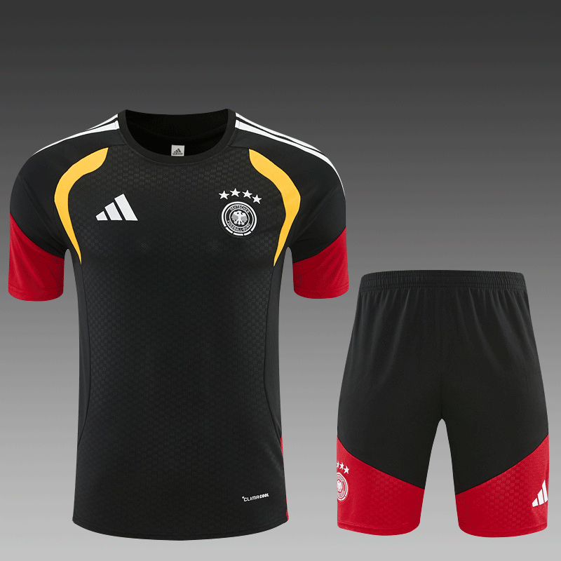 2026 27 Germany Black Short Sleeve Football Tracksuit for Adults and Kids