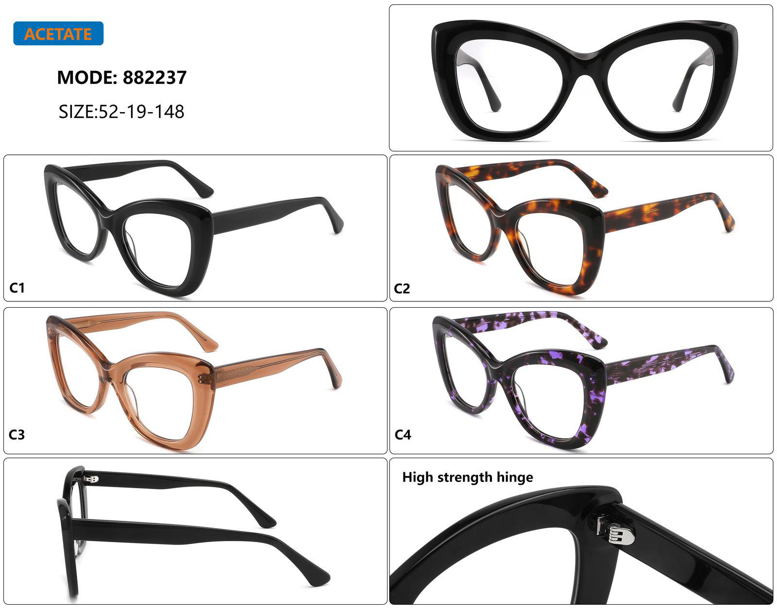 Feminine Cat-Eye Acetate Optical Frame 882237
