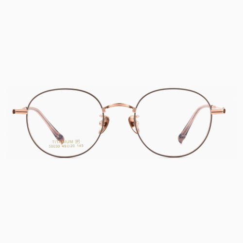 Rose Gold Round Titanium Eyeglass Frame 58030