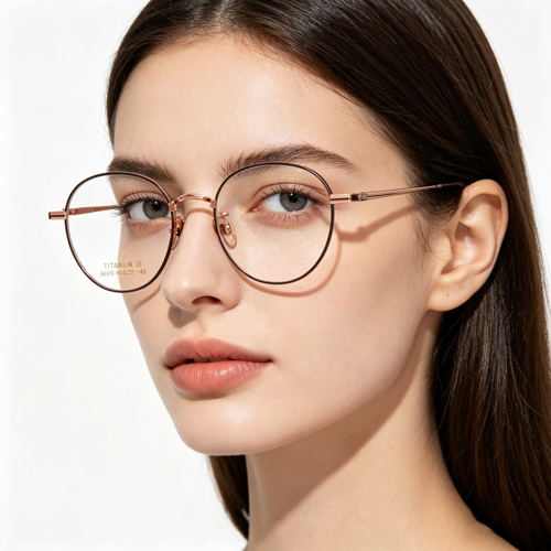 Rose Gold Round Titanium Eyeglass Frame 58030