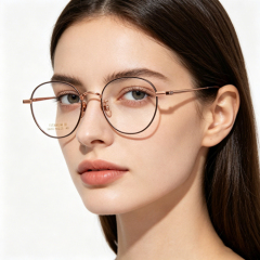 Rose Gold Round Titanium Eyeglass Frame 58030