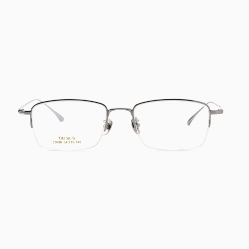 Half-Rim Silver Titanium Eyeglass Frame 58036