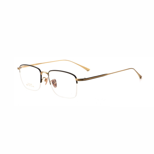 Black & Gold Half-Rim Titanium Eyeglass Frame 58037