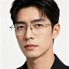 Half-Rim Silver Titanium Eyeglass Frame 58036