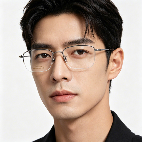 Half-Rim Silver Titanium Eyeglass Frame 58036