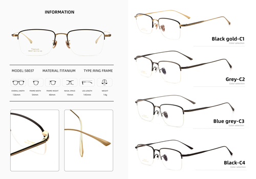 Black & Gold Half-Rim Titanium Eyeglass Frame 58037