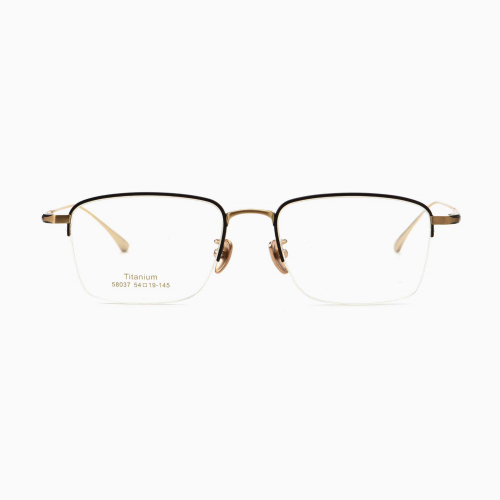 Black & Gold Half-Rim Titanium Eyeglass Frame 58037