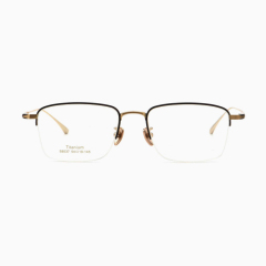 Black & Gold Half-Rim Titanium Eyeglass Frame 58037