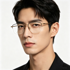 Black & Gold Half-Rim Titanium Eyeglass Frame 58037