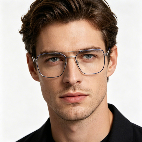 Dual-Bridge Slim Square Metal Optical Frame 99015