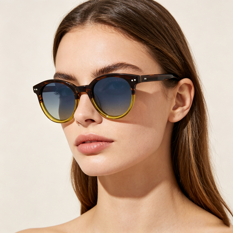 Unisex Two-Tone Round Polarized Sunglasses AT9019 | Ajaoptical