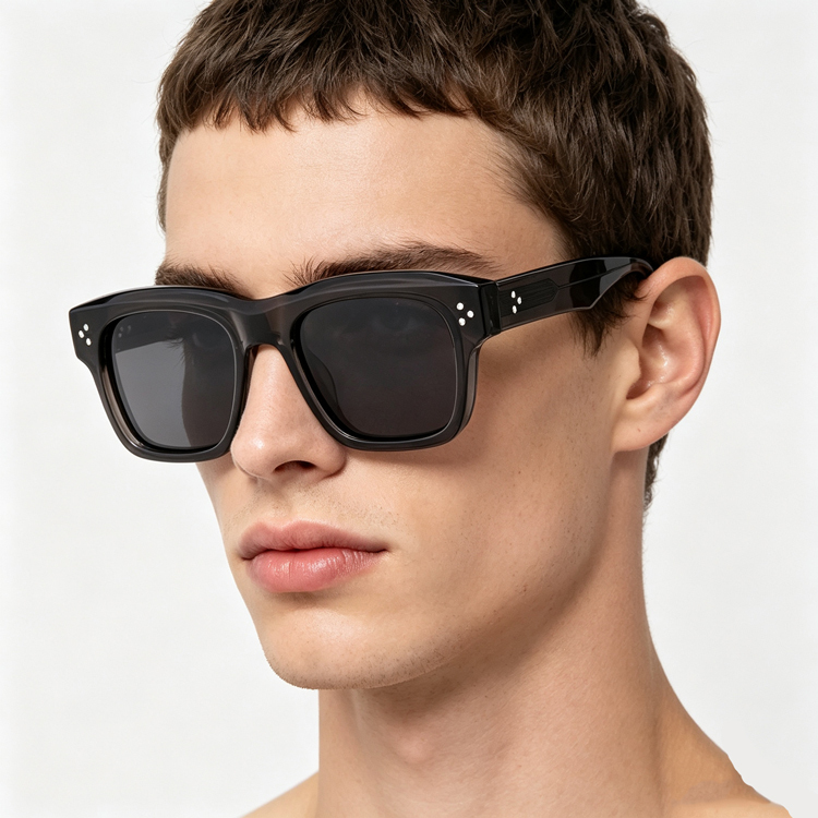 Unisex Black Rivet Square Polarized Sunglasses AT9033 | Ajaoptical
