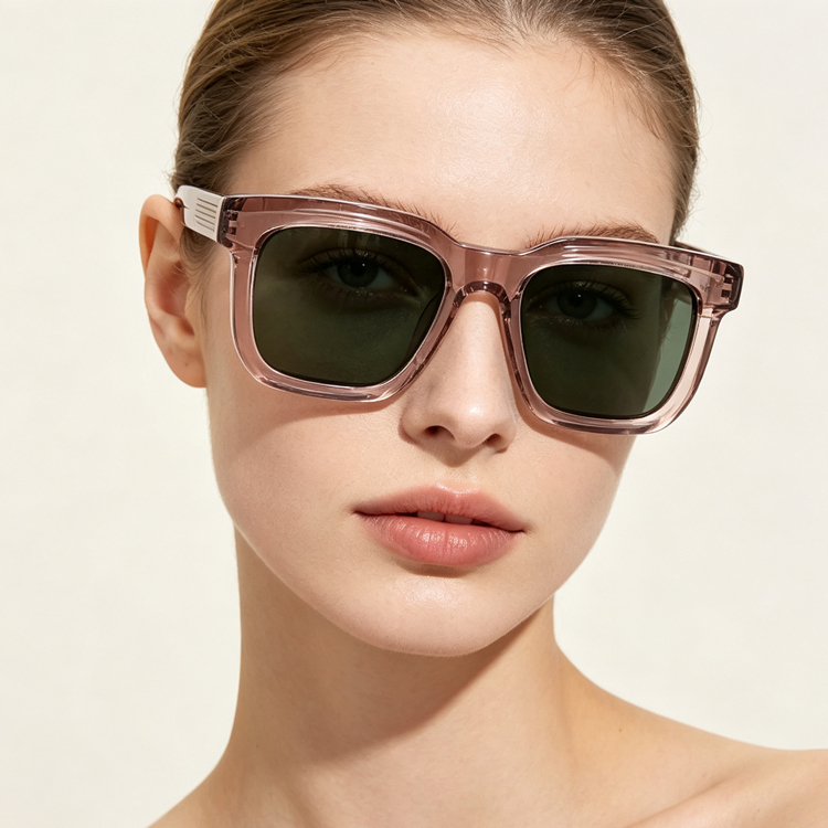 Unisex Transparent Blush Square Polarized Acetate Sunglasses AT9056